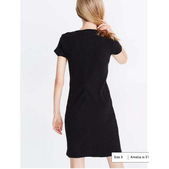 MADEWELL NWT Button-Front Ribbed Mini Dress in Black A0580 // XS - Picture 2 of 14